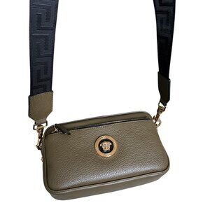 VERSACE 1005464 Leather Medusa shoulder bag, Olive Green